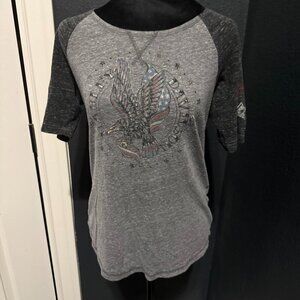 Harley-Davidson 1903 Collection Women’s Grey Patriotic Raglan Tee Size Medium